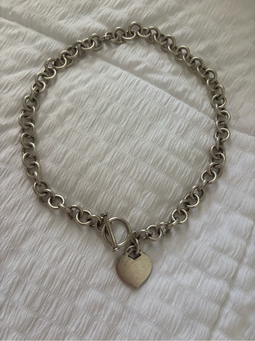 Sterling Silver Heart Toggle Charm Necklace - Silver